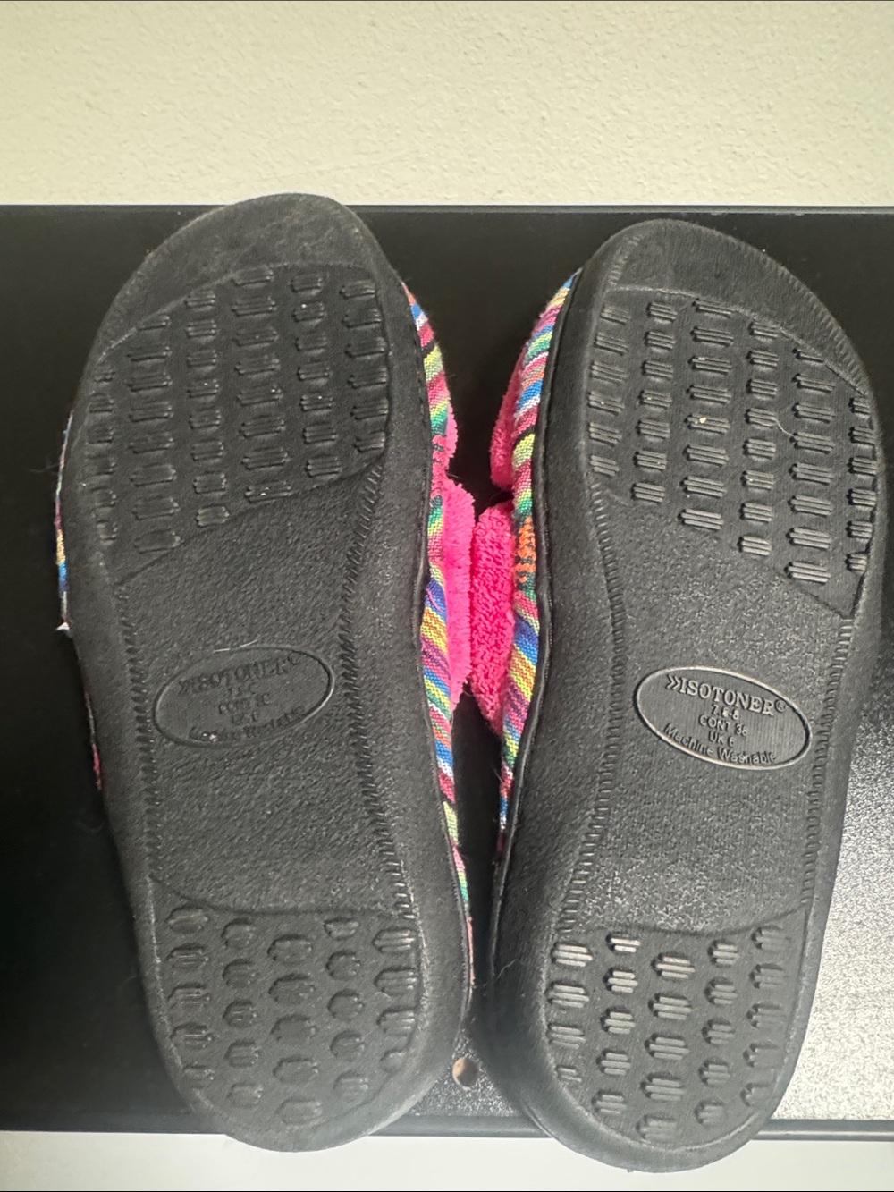 isotoner Pink Striped Plush Thong Slippers - Picture 2 of 2
